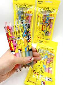 6pcs/Pack Pokemon Pikachu Retractable Ballpoint Pen, 0.5mm Black Ink, School & Office Supplies, Writing Stationery, Party Favor - Multicolor - View 2