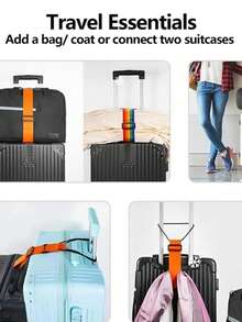 可调节重型行李带，适用于行李箱，可堆叠，解放双手，减轻重量，易于识别，可拉伸防水旅行带，带弹力绳，可连接两件行李 - 彩色 - 查看 9