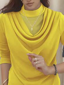 Elegant Double-Layer Ruffle Mesh Loose Long Sleeve Top, Casual & Versatile, Autumn/Winter - Yellow - View 6