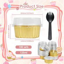 tazas de aluminio para hornear, forros para cupcakes con tapas, moldes para tartas con tapas y cucharas, tazas desechables para hornear de 5 onzas, para panadería, picnic, boda, de - 1 - Ver 4