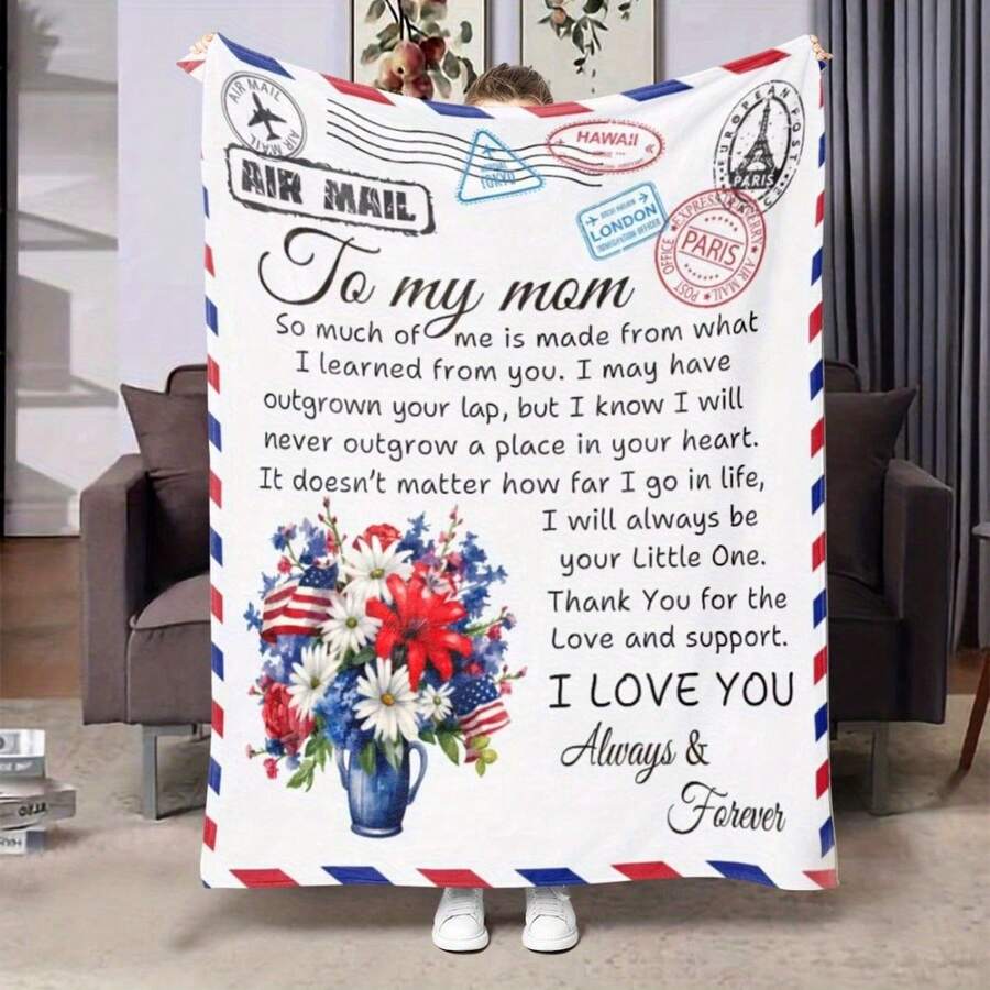 Give Me The Most Beautiful Gift For My Mom - A Blanket, With A Retro And Warm Style,Super Soft Flannel Printed  Blanket,As Birthday Gifts, Family, Wedding, Souvenir Blankets, Polyester Blankets Suitable For All Seasons, Washable, Machine Washable, Lightweight, Breathable, Comfortable, Warm, Unique, 280gsm For Him, Her Personalized Ideal Gifts For Her, Perfect Nap, Camping, Travel, Home, Daily Life, Office Decoration, Birthday, Anniversary, Valentine's Day, Thanksgiving, Christmas, Halloween, Mother's Day, Wedding, New Year Gifts ,Sofa,Bed,Car,Bedroom,Living Room,Office,  Outdoor Camping, Beach,Wall Decoration - 多色3 - 查看 1