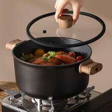 1 Juego de Utensilios de Cocina Antiadherentes de Alta Calidad en Negro, que incluye Sartén, Olla para Sopa, Sartén Plana, Apto para Cocina de Inducción y Compatible con Todas las Estufas