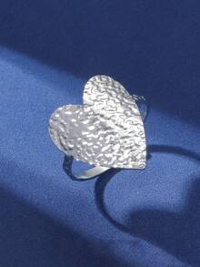Asymmetrical Hollow Embossed Ring, Minimalist & Unique, Luxury Fashion Wide Open Heart-Shaped Ring - Heart - View 5