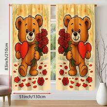 2片装可爱玫瑰熊印花窗帘，保护隐私，涤纶材质，情人节窗帘装饰，儿童房装饰，杆袋式窗帘 - 彩色 - 查看 10