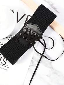 1pc Women's Fashion Minimalist Versatile Decorative Elastic Waist Casual/Formal Dress, Suitable For Commute, Date, Party And Other Occasions - Black - View 4