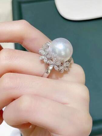 1pc Vintage Elegant Luxury Flower Faux Pearl Ring Women's Daily Party Bridal Accessories Christmas And New Year Valentine's Day Gifts
