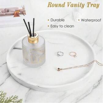 Dressing Table Tray, Perfume Tray, Bathroom Storage, Mirror Storage, Soap Box, Bath And Body Wash Storage, Round Tray Decoration, Suitable For Bathroom, Toilet, Water Tank, Bedroom, Kitchen Countertop, Jewelry Storage, Dressing Table Tray, Candle Aromatherapy, Lotion Bottle, Cosmetics Organizer, Valentine's Day Bathroom Decoration, Desktop Storage Organizer