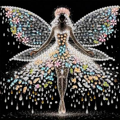 1件装蝴蝶芭蕾舞女孩5D DIY钻石画套装 | 异形水晶钻 | 部分钻石画画布 | 不对称钻石 | 无框墙饰