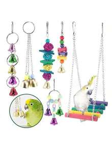 Combination Parrot Toys Set Swing Chewing Training Toys Small Parrot Hanging Hammock Ladder Bell Perch Accessories Color Random - Multicolor - View 4