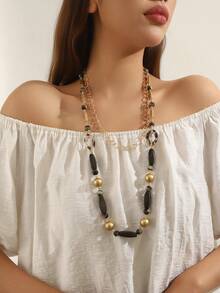 1pc Handmade Beaded Long Necklace, Composed Of 2 Separate Necklaces That Can Be Worn Individually, The Shorter Necklace Can Be Paired With Most Necklaces - Long Lace-up - View 3