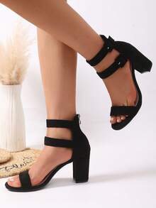 New Comfortable Minimalist Sexy Strap Roman Open Toe Chunky Heel Breathable Lining Women Sandals - Black - View 6