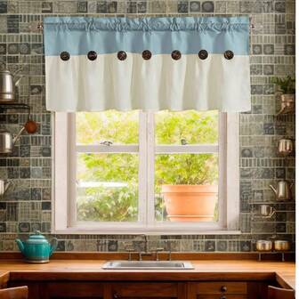 1 件装优雅纽扣拼接设计窗帘幔 - 时尚杆袋式短款咖啡帘，适用于厨房、浴室、卧室窗帘 - 易于悬挂，可机洗，家居装饰必备单品