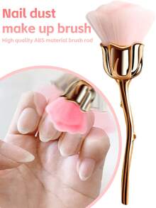 1pc/2pcs Extra Large Rose Gold Plated Nail Brush, Makeup Powder Brush, Lint-Free Nail Cleaner Brush
