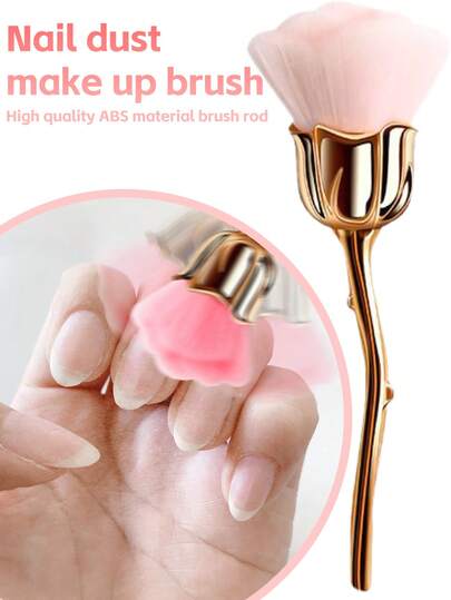 1pc/2pcs Extra Large Rose Gold Plated Nail Brush, Makeup Powder Brush, Lint-Free Nail Cleaner Brush