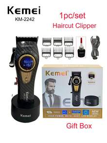Kemei Professional Hair Clipper KM-2242 USB Rechargeable High Power Hair Clipper KM-999 Electric Hair Clipper 0mm Precision Trimmer Hair Clipper + Trimmer Set Men's New Year Hair Clipper - Black - View 10