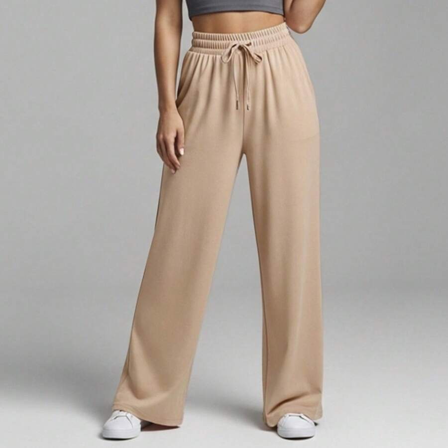 Comfortable Women's Wide-Leg Sweatpants, Soft, Structured Fit, Casual, Basic, Plain, With A Faux Drawstring. - Paja - Ver 1