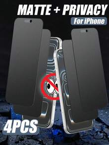 4 piezas Protector de pantalla de vidrio templado mate, compatible con iPhone X/XR/11/12/13/14/15/16/17/17 Plus/17 Pro/17 Pro Max, anti-espía, anti-arañazos, anti-huellas dactilares, protección de pantalla a prueba de agua, esenciales, aplicable a protección diaria, oficina, hogar, protector de pantalla de teléfono, accesorios de teléfono, protector de pantalla de privacidad, a prueba de golpes, resistente a arañazos - Negro - Ver 1