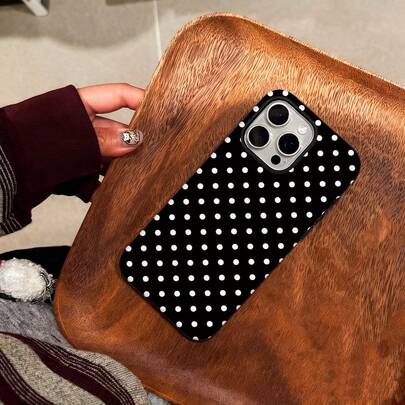 Cute Minimalist Black White Polka Dot Elements Fashion Soft Leather 1pc Black & White Polka Dot Pattern Printed Phone Case, Fashionable French Minimalist Cute Boho Style Mini Dot Elements UV Printing Soft Leather Case Compatible With Apple/ Galaxy S24 Ultra, 17 Pro Max/16 Pro Max/12 Pro/13/14 Plus/15 Pro Max/16 Pro Max, 11/13 Pro Gift