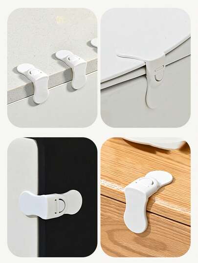 6/12 White Multi-Function Corner Drawer Locks - Child Safety Locks, Baby Proof Locks, Right Angle Locks For Baby And Children, Stylish Design, Modern Security, Durable Plastic, No-Drill Locks, Right Angle Cabinet Door Locks For Kitchens, Bedrooms, And Living Rooms, Refrigerator Locks