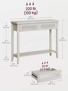 Stylish Boho Oatmeal Beige Console Table With 2 Drawers And Open Shelf - 燕麥米色 - 查看 3