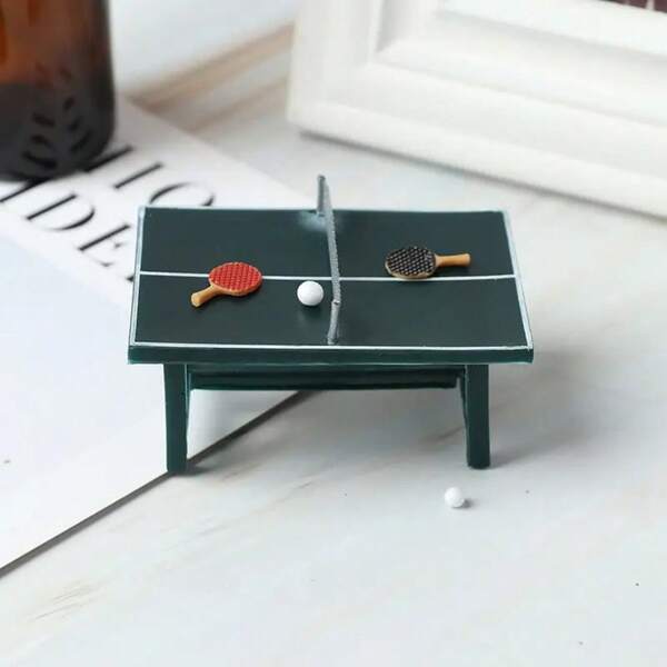 1 Set Resin Mini Table Tennis Table With Rackets And Balls, Creative Miniature Scene Model Decoration, Table Tennis Collectible, Realistic Design, Dollhouse Accessory, Decoration And Holiday Gift, Mini Sports Scene Decor, Suitable For Home, Desk, Room, Living Room, Coffee Table And Office Desk, Table Tennis Accessory, Sports Accessory, Table Tennis Supplies, Sports Equipment Set, Personalized Gift, Gift For Men
