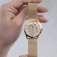 Guess Relógio Masculino Dourado Tom Multifunção Pulseira de Malha GW0368G2