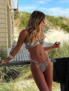 Summer New Arrivals For Women: European And American, Sexy, Casual, Polka-Dot, Strapless, Beach Vacation, Bikini Swimsuit. - Brown - View 2