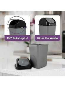 50L/60L Heavy Duty Plastic Trash Can, Modern Minimalist Design, Quiet Swing Lid + Leak-Proof Closure, Odor Control Ventilation Holes, Sturdy Space-Saving, Suitable For Home & Commercial Use - Dark Grey - View 5