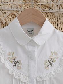 Áo sơ mi dài tay màu trắng có cổ cho bé gái, mùa xuân - trắng - Xem 3