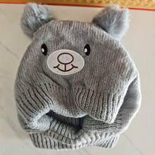 冬季保暖狗狗耳罩围巾帽 - 柔软针织防风宠物帽，配有可爱熊耳朵，防滑贴合，适合中大型犬，仅限手洗