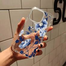 Una funda transparente para teléfonoóvil con diseño de flor azul, que presenta un gran orificio, diseñpara varios modelos de, incluyendo las versiones 17, 16, 15, 14, 13, 12 Pro y Plus.Esta funda linda y suave perfecta para chicas y ofrece protección anti-caída. 17 17promax - transparente - Ver 2