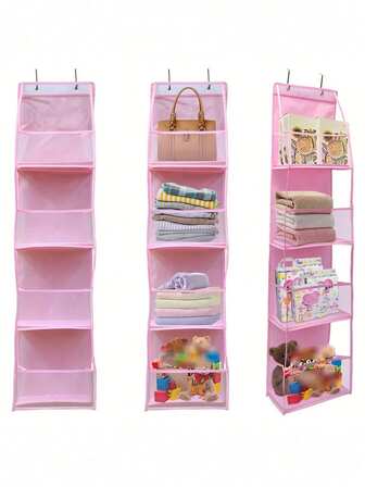 1个4层门后挂式收纳袋，化妆品壁挂式收纳整理袋，大容量网状透明口袋挂式收纳袋，适用于厨房、婴儿房、浴室、衣柜、卧室、宿舍，可收纳婴儿尿布、儿童玩具等。（4层网状粉色），家用门后收纳挂袋，透明可视多功能收纳袋，多层收纳挂袋收纳神器
