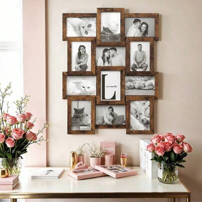 Collage de Marco de Fotos, 10 x 15 cm, Juego de 12, Pantalla Colgante, Requiere Montaje, Marrón RústicoPlaza Las