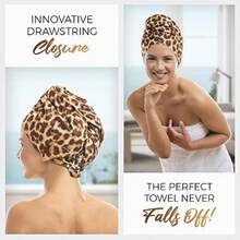 Ultra-Fine Microfiber Hair Towel Wrap And Wet/Dry Detangling Brush - - Anti-Frizz Turban For Curly Or Wavy Haired Women Girls And - Quick Drying - Good For Travel Leopard - Leopard - View 4