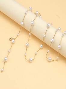 1件不对称珍珠串珠流苏腰链，合金仿珍珠串珠流苏装饰腰带，不对称腰链，复古百搭身体链，适合搭配连衣裙和牛仔裤，女士腰部配饰