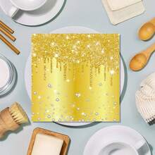20 Stücke/40 Stücke/60 Stücke/100 Stücke Goldene "Happy Birthday" Servietten, Party Zubehör, Goldene Diamant Thema Papier Dekorationen, Glitzer Erwachsenen Hochzeitsparty, Mode Papier Servietten, Goldene Diamant Thema Papier Erwachsene Einweg Mittagsservietten für Geburtstag Hochzeit Braut Geschenk - Gold - Übersicht 5