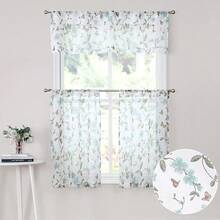 Tollpiz Sheer Floral Curtain Valance Blue Flower Butterfly Printed Bedroom Curtain Valances Rod Pocket Voile Faux Linen Window Valance Curtains For Living Room, 54 X 16 Inches Long, Set Of 1 Panel,54inchWx16inchL(Packof1),Blue - Blue - 查看 8