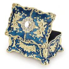 Hipiwe Vintage Jewelry Box, Small Enameled Trinket Box Organizer Rectangular Treasure Chest Box Jewelry Decorative Box Keepsake Gift Box Case For Women,3.7x 2.7x 2 Inch,Small,Blue - Biru - View 1