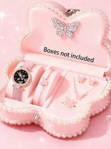 6/5pcs Women's Fashionable And Elegant Butterfly Pattern Dial Quartz Watch, Suitable For Women To Wear, Paired With Butterfly Jewelry Necklace, Bracelet, Ring And Earring Set, Perfect As A Birthday/Holiday Gift For Women, Suitable For Daily Life Such As Returning To School, Parties And Travel. Christmas Gifts, Graduation Season, Valentine's Day, Perfect Gifts For Ladies - Multicolor - View 2