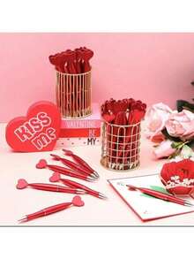 6pcs/12pcs Heart-Shaped Plastic Ballpoint Pens, For Adults Office, School Students Stationery, Twist Plastic Pens, Suitable For Valentine's Day Gifts, Wedding Signing Pens - Multicolor - View 1