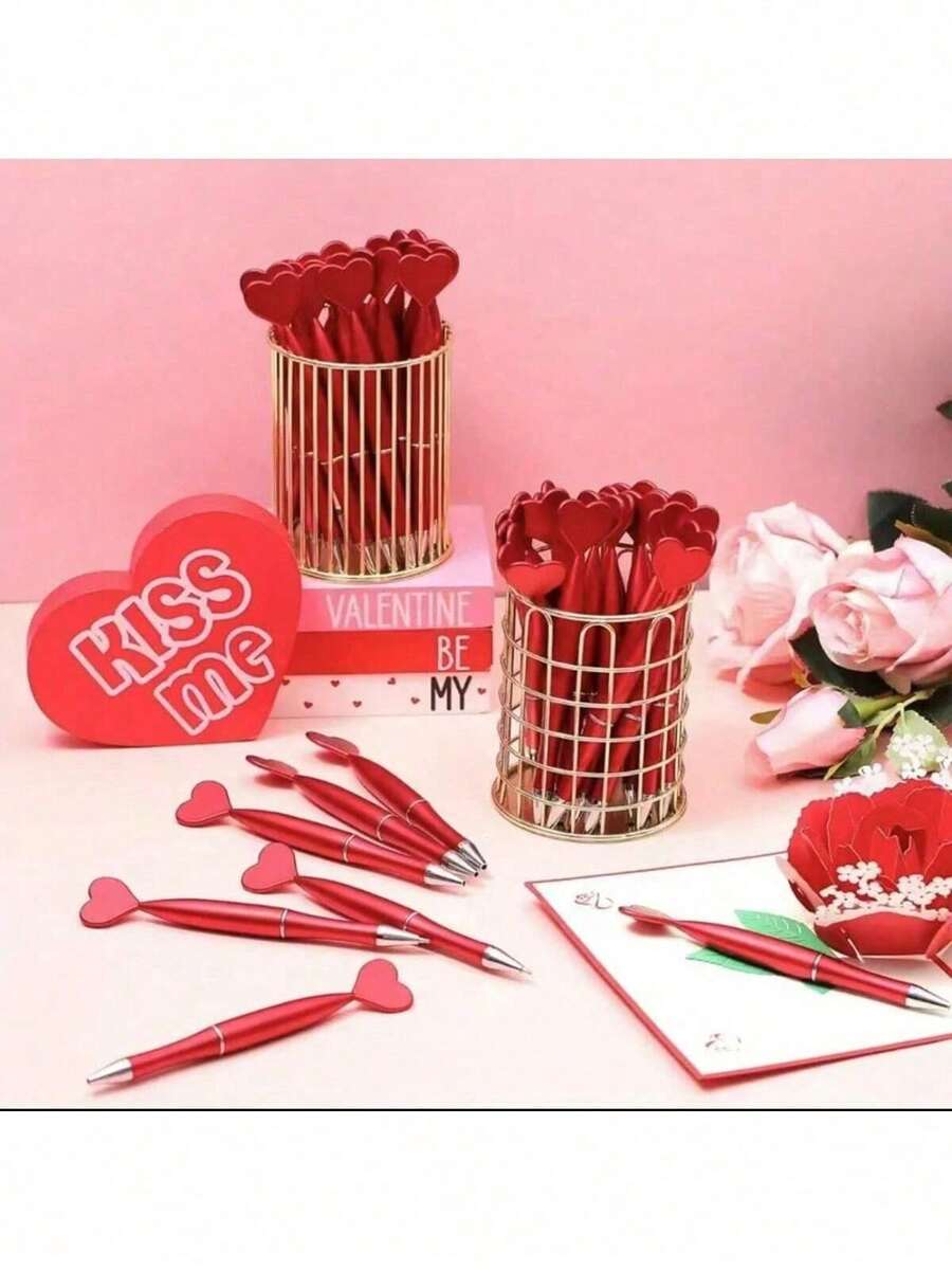6pcs/12pcs Heart-Shaped Plastic Ballpoint Pens, For Adults Office, School Students Stationery, Twist Plastic Pens, Suitable For Valentine's Day Gifts, Wedding Signing Pens - Multicolor - View 1