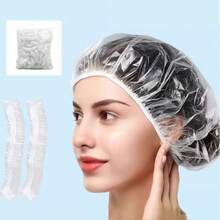 200个一次性浴帽，透明塑料发帽，女士防水浴帽，酒店旅行必备配件，深层清洁护发产品【特别说明：约100个产品中可能有5个存在轻微瑕疵，此为合理误差范围。】 - 無色 - 查看 2