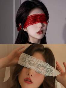 1 件纯色蕾丝花朵化妆舞会眼罩，弹性头带，柔软内层，蕾丝装饰面罩，情侣角色扮演套装，适合浪漫之夜、性感派对 - 彩色 - 查看 5