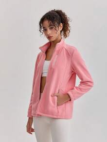 Jaket Fleece Outdoor Wanita, Sweatshirt Kerah Tegak Hangat & Bernapas, Cocok Untuk Hiking & Olahraga, Musim Semi/Gugur, Musim Dingin, Ski - Baby Pink - View 8