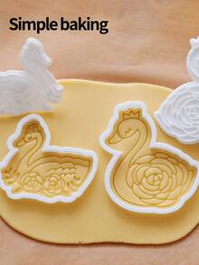 1 Pc Rose Swan Pattern Cookie Stamp, Valentine's Day Baking Tool, Holiday Gift Cookie Cutter, Valentine's Day Party Snack Making Tool, Cookie Shaper - White - View 2