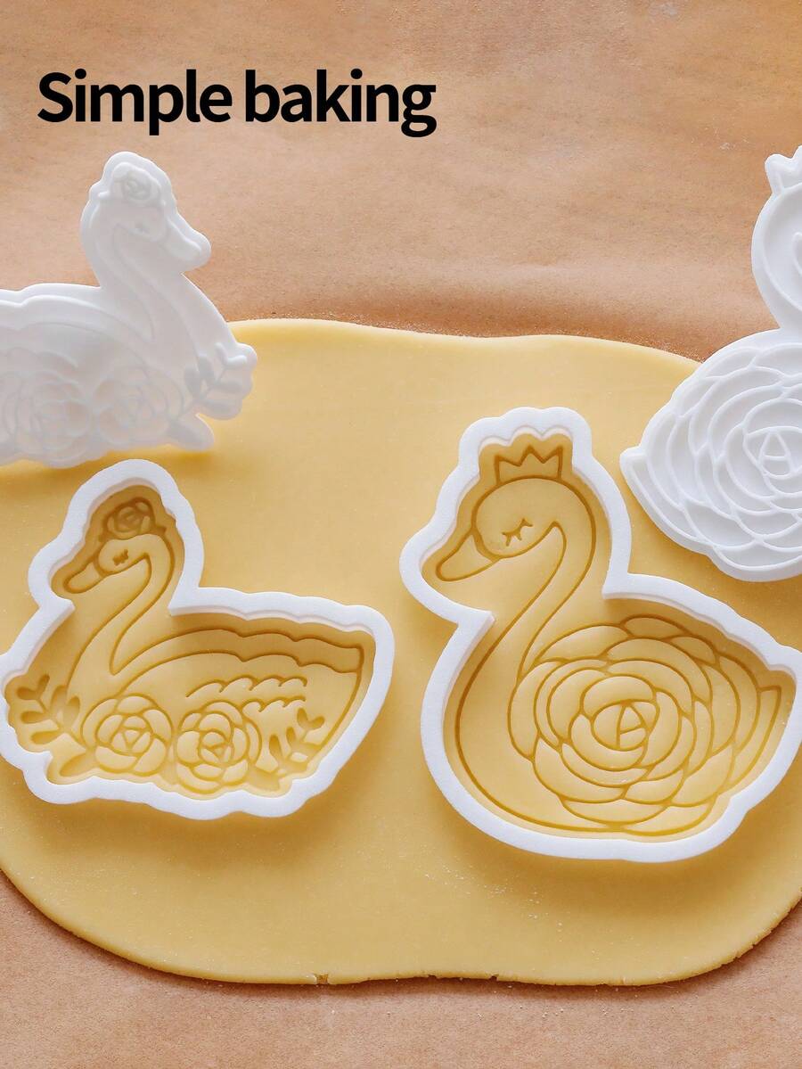 1 Pc Rose Swan Pattern Cookie Stamp, Valentine's Day Baking Tool, Holiday Gift Cookie Cutter, Valentine's Day Party Snack Making Tool, Cookie Shaper