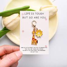 1pc Giraffe & Daisy Keychain, "Life Is Tough But So Are You" Encouragement Card, Friendship Novelty Souvenir, Cute Bag Accessory Gift, For Friends, Couples - Multicolor - View 8