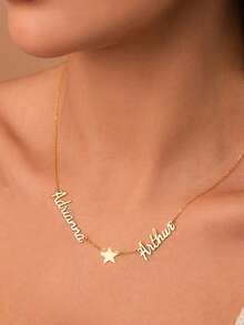 1pc Personalized Couple Name Necklace, Customizable With 2 Names, Suitable As Christmas Gift For Couples, 18K Gold Plated Stainless Steel Bracelet Accessory, Includes Luxury Gift Box, Ideal For Friends, Couples, Children, Holiday & Birthday Gifts, Fashionable Custom Engraved Necklace, Casual Street Style - Gold - View 15