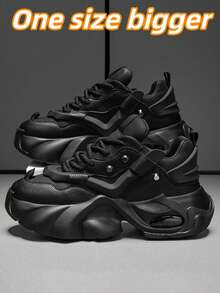 （建议买大一码，或买小一码）男女皆宜的高端复古厚底运动鞋，时尚运动鞋，法式巴黎风休闲跑步鞋，透气网面，厚底，舒适增高鞋，时尚圣诞鞋 - 黑色 - 查看 3