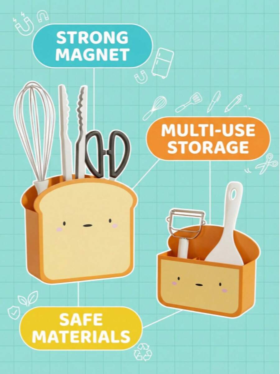 White & Yellow Magnetic Square Storage Boxes (Durable Plastic) - Magnetic, No Assembly, For Fridge/Wall, Stores Snacks/Kitchen Tools, Fits Freezer/Living Room - Multicolor - View 1